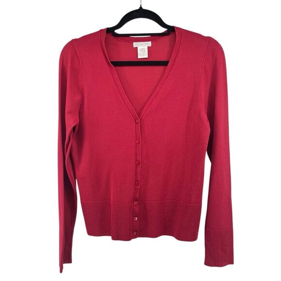 Worthington Women’s Red Knit Rayon Blend V-Neck Button Cardigan Sweater Large - Picture 1 of 12